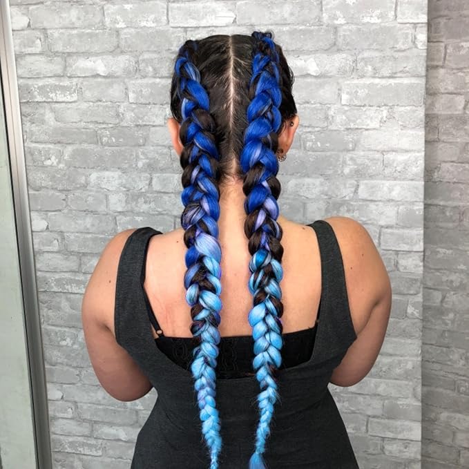 Ombre Braiding hair synthetic Crochet braids twist 24inch 5pcs/lot 100g Ombre two three tone Jumbo braid hair extensions Dreadlocks (black-blue-azure)