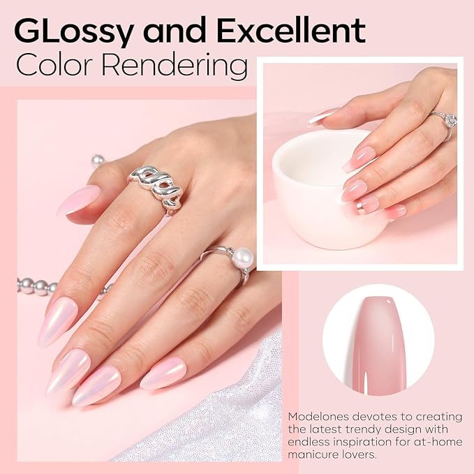 modelones Gel Nail Polish Set 2 Pcs 15 ML French Manicure White Nude Pink Jelly Gel Polish Translucent Soak Off UV French Tip Gel Polish Nail Art DIY Manicure At Home For Women Girls