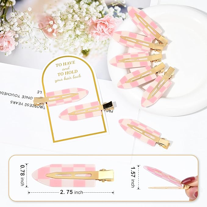 20PCS Bridesmaid Pink Checkered Hair Accessories - No Bend Creaseless Glitter Hair Clips for Bride Women Girls (20Pcs/10Cards)