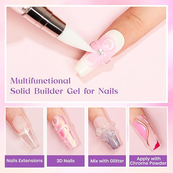 MIZHSE Solid Builder Gel for Nails, 60g Large Capacity Clear Hard Gel for Nails 3D Sculpting Gels Non-Sticky Hand Carving U V/LED Extension Gels with 3D Mold Nail Art Salon Home DIY