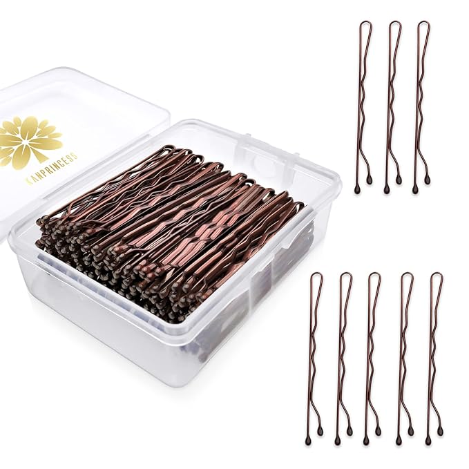 100PCS 2Inches Hair Pins Kit Hair Clips Secure Hold Bobby Pins Hair Clips for Women Girls and Hairdressing Salon With Clear Storage Box(Brown)