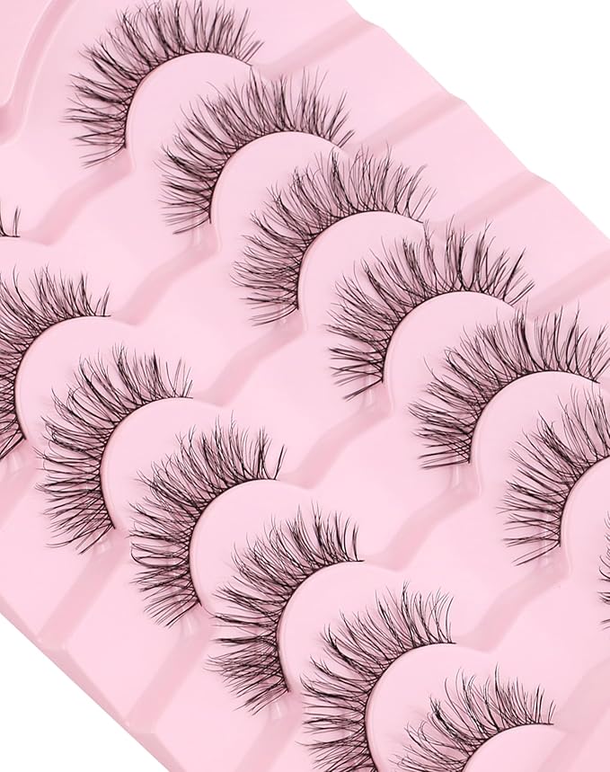 Onlyall Natural Lashes Wispy Lashes Natural Look False Eyelashes Natural Flared Eyelashes False Eye Lashes Soft Fluffy Lashes 7 Pairs T28