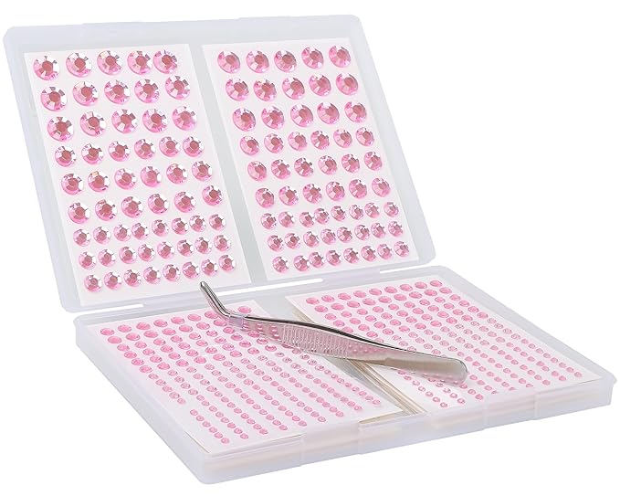 NIACONN 1760 Pcs Pink Hair Jewels Face Gems Stick on, Self Adhesive Glitter Rhinestones Stickers for Women Body Eyes Nails Festival Halloween Makeup & Crafts
