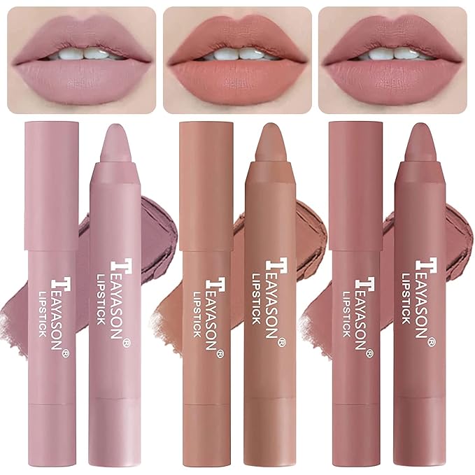 3 Colors Liquid Matte Lipstick Set, Velvet Air Moisture Smooth Crayon Nude Lipstick,Ultimate Nourishing Lipstick 24 Hour Long Lasting Waterproof Lip Gloss Lipstick for Women Makeu (Set F)