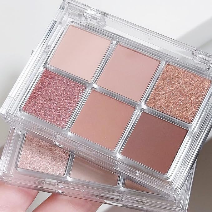 6 Colors Glitter Matte Eyeshadow Palette, Natural Nude Dark Brown Coffee Sparkly Eye Shadow Makeup, Warm Pastel Eye shadows Palette Long Lasting Waterproof Naturing-Looking Women Girls Eye Shadow 03