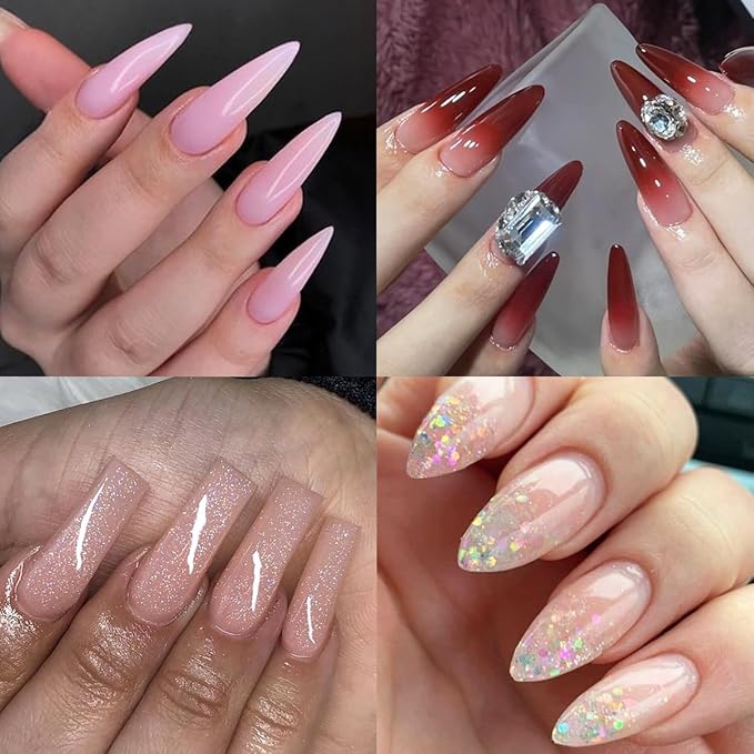 12 Colors Poly Gel Kit, Clear White Nude Pink Shiny Glitter Builder Gel Set, Quick Nail Extension, Professional Salon Supplies