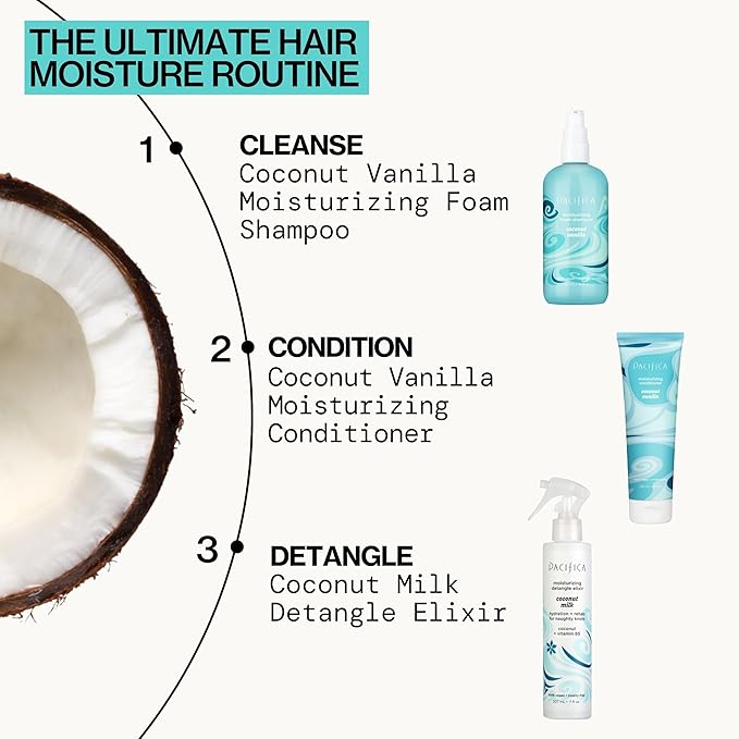 Pacifica Coconut Milk Hair Detangler Spray – Leave-In Conditioning Elixir for Tangle-Free Hair – Instantly Detangles Knots, Adds Shine & Moisture, Prevents Breakage & Frizz – Vegan & Cruelty-Free
