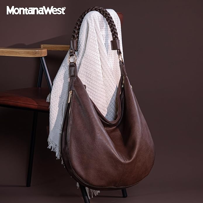 Montana West Large Hobo Bags for Women Slouchy Shoulder Purse Handbag with Zipper and Woven Handle