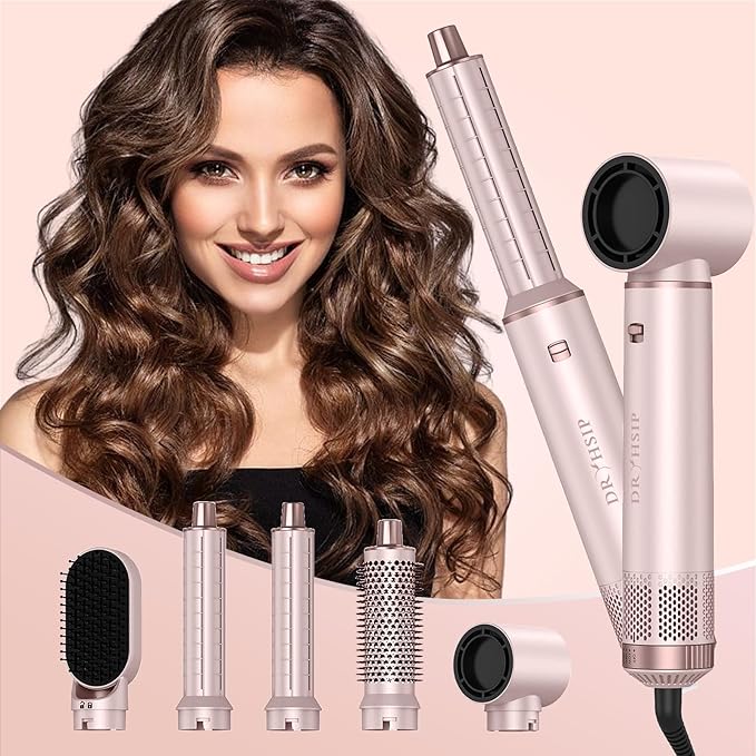 5 in 1 Hot Air Brush - Blow Dryer Brush & Air Curling Wrap Styler with Negative Ion Technology, Hair Dryer Brush for Drying, Curling, Straightening & Styling, Professional Hair Styling Tools