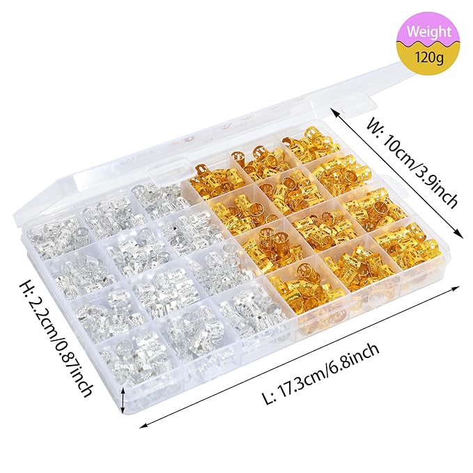 400pcs Gold & Silver Hair Cuffs Hair Jewelry,Aluminum Hair Rings Hair Braid Clips,Adjustable Metal Hair Cuffs Hair Decorations,Braiding Hair Accessories for Women and Girls 