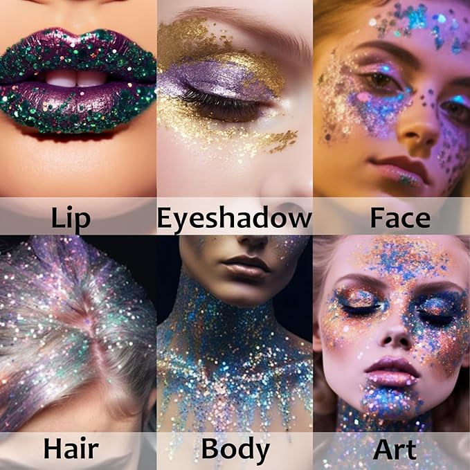 UCANBE Pink Body Glitter Stick for Singer Concerts Music Festivals, Face Glitter Makeup for Face Body Hair Eyes & Lips, Chunky Glitter Sparkling Mermaid Sequins for Women 1.2OZ