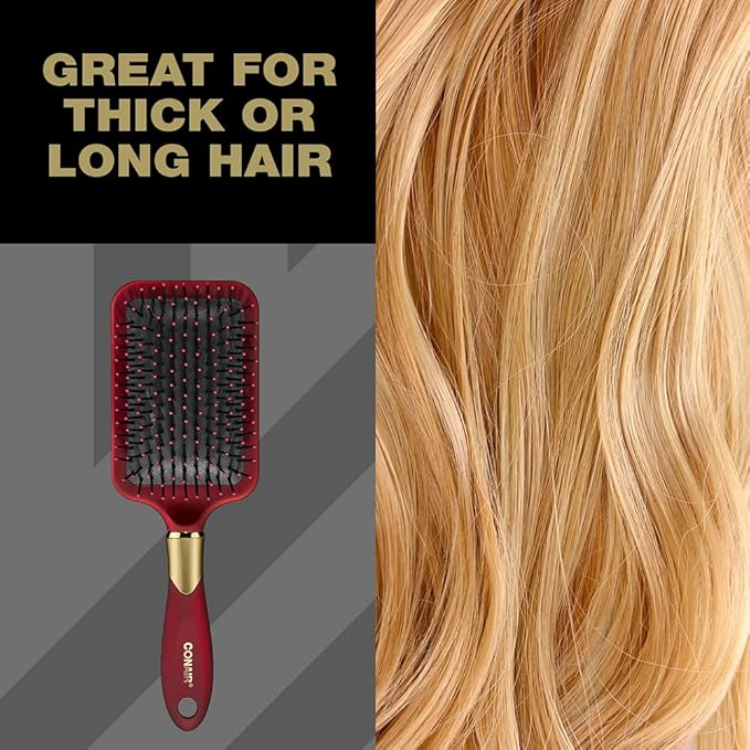 Conair Velvet Touch Paddle Cushion hair brush - Detangling hairbrush - curly or straight styles - men or women - detangler - features soft touch handle - Colors at Random