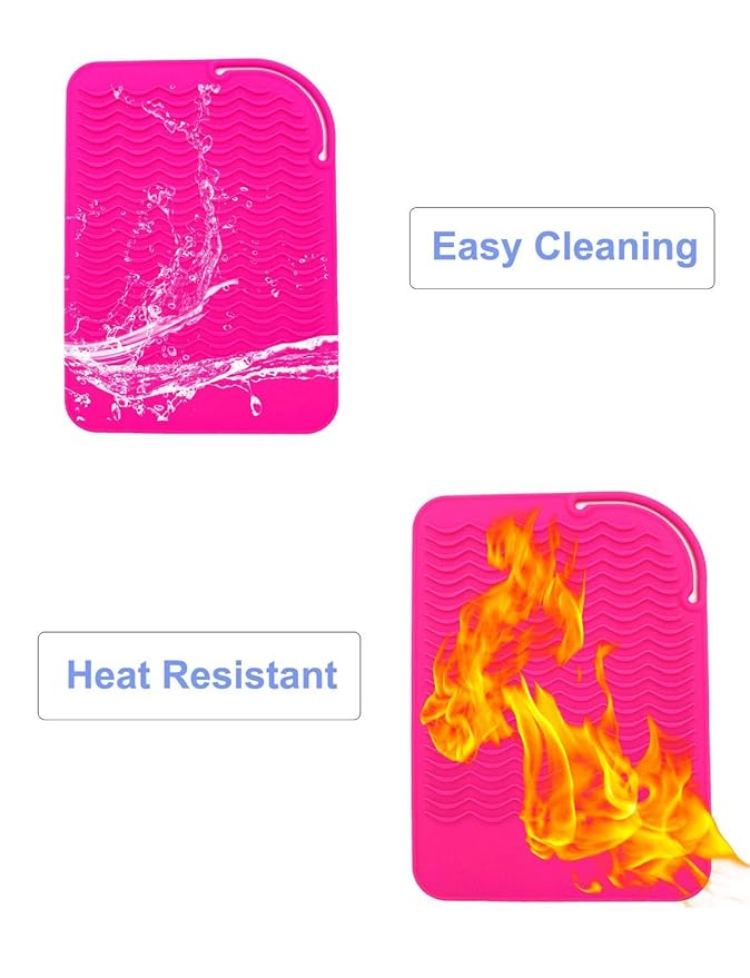 Heat Resistant Mat for Curling Iron, Flat Irons and Hair Straightener Hair Styling Tools 9" x 6.5", Food Grade Silicone, Pink