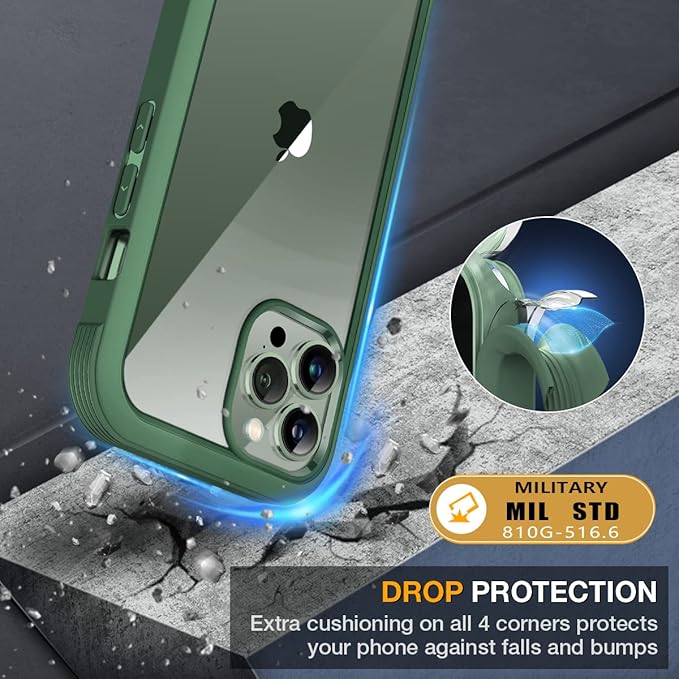 Miracase Glass Case for iPhone 13 Pro Max 6.7 inch, Upgrade Full-Body Clear Bumper Case with Built-in 9H Tempered Glass Screen Protector (Acacia Green)