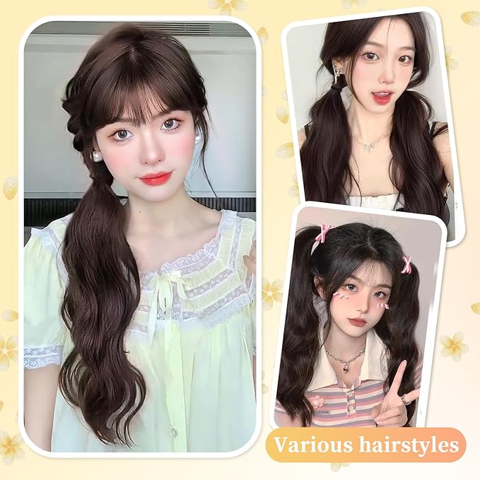2PCS Curly Ponytail Extension with Hair Tie Hair Natural Wig Elastic Band Wave Fake Ponytail Wigs Accessories for Women Daily 17 Inch (dark brown)
