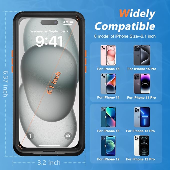 Mitywah Waterproof Case for iPhone, Underwater Snorkeling Diving Phone Case for iPhone 15 14 13 12 /15Pro 14Pro 13Pro 12Pro, HD Underwater Photography Snorkeling Case Travel Essentials Black