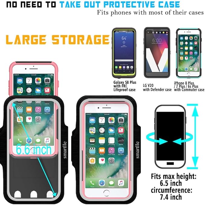 Arm Phone Holder for Running, Armband Cellphone for iPhone 15 14 13 12 11 Pro Max/XR/8 7 6s Plus, for Galaxy A/S/Note Up to 6.9’’, for Exercise Gym Fitness Sports Gear-Black