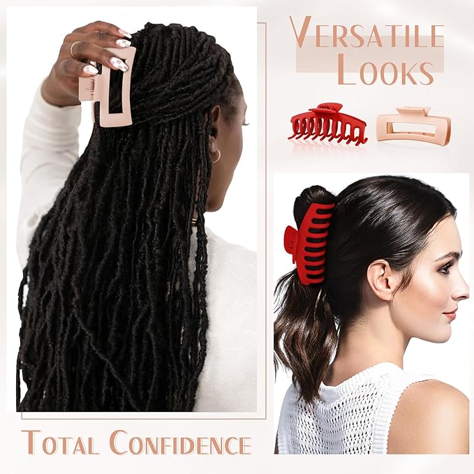 TOCESS 8 Pack Big 4.33 Inch Hair Claw Clips for Women & Girls, Non-Slip Matte Finish Rectangle Clips for Thick, Thin, Long, Curly Hair