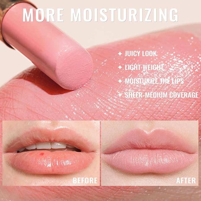 Oulac Shine Pink Lipstick for Women, 2 in 1 Glossy Light Pink Tinted Lip Balm, Hydrating Lipstick for Dry Lips, Moisture Shine Juicy Finish Vegan 2.2g/0.07oz (22)