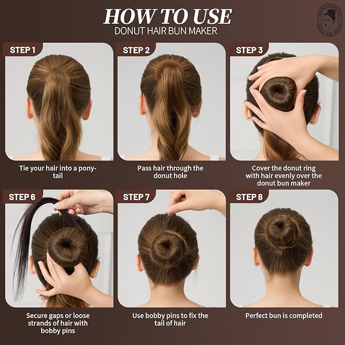 Teenitor Hair Bun Maker Kit and Hair Net, 4 Pcs Medium Hair Donuts For Buns, 10 Pcs Mesh Hair Nets Invisible, 10 Pcs U Shaped Hair Pins for Women, Ballet Bun Maker Set for Women Girls, Light Brown