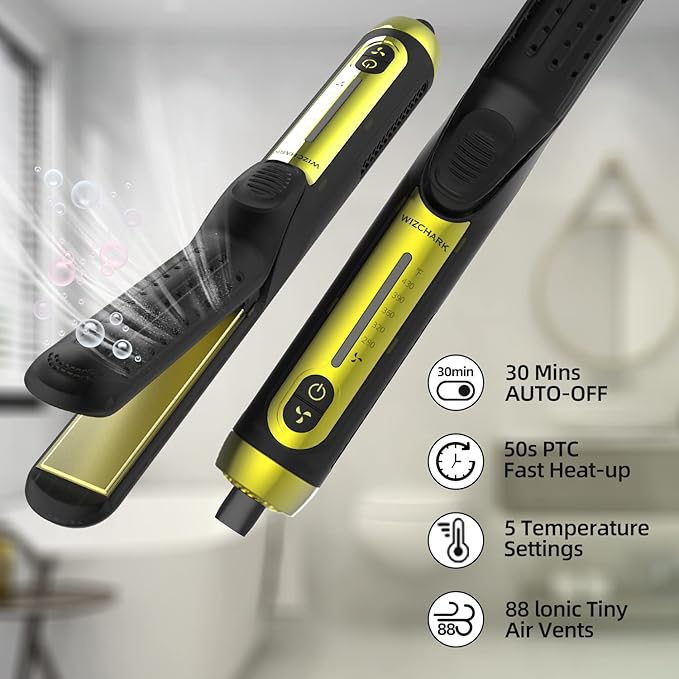 360ยฐAirflow Styler Curling Iron | Wizchark Flat Iron Curling Iron in One | 2 in 1 Hair Straightener and Curler for All Styles | Professional Curling Wand with Cooling Air Vents Dual Voltage Hair Tools