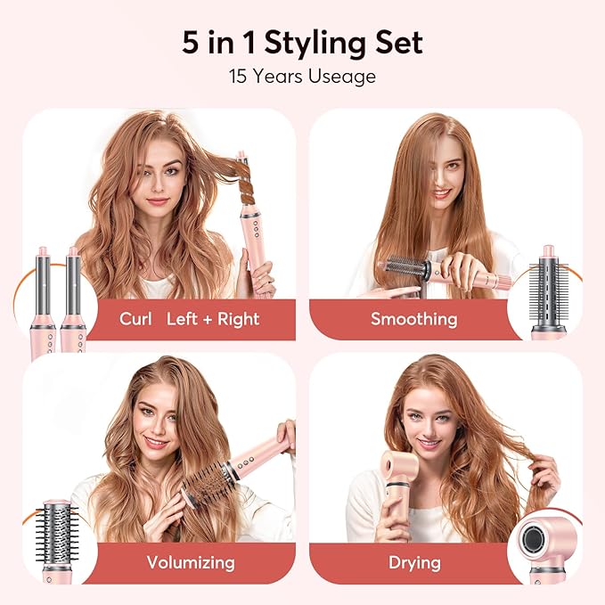 5 in 1 Hair Styler - Professional High Speed Hot Air Styler, Frizz-Free Hair Dryer Brush, No Heat Damage Air Styler Wrap - Hair Dryer, Curl, Volumize, Straighten,Gifts for Women, Travel