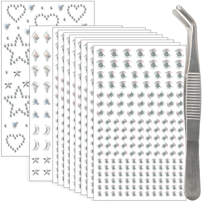 NIACONN 1760 Pcs White Clear Transparent Hair Jewels Face Gems Stick on, Self Adhesive Glitter Rhinestones Stickers for Women Body Eyes Nails Festival Halloween Makeup & Crafts
