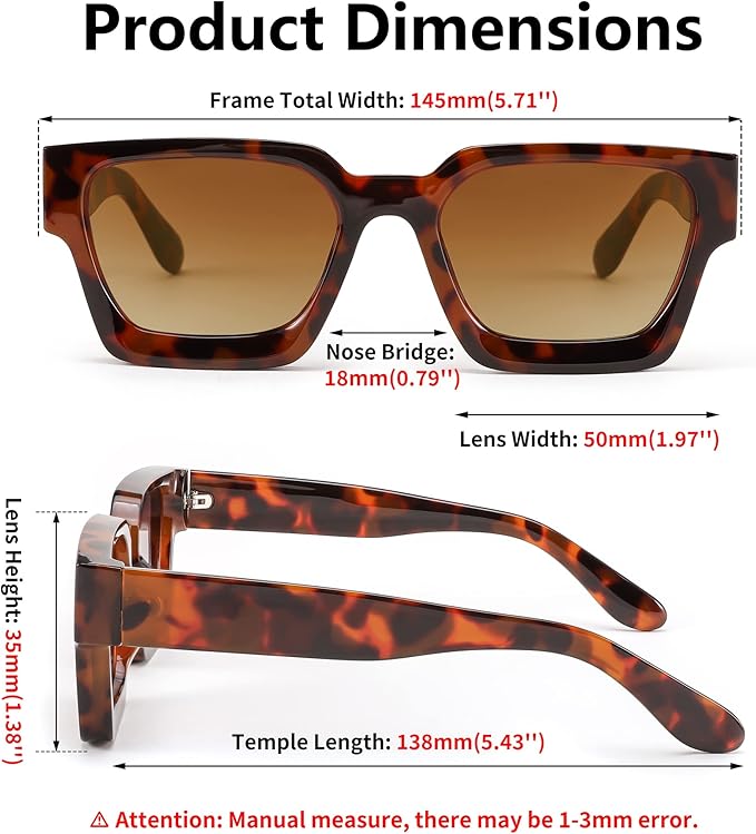 FEISEDY Retro 90s Square Sunglasses for Women Men Trendy Chunky Rectangle Sunglasses UV400 Protection B2385