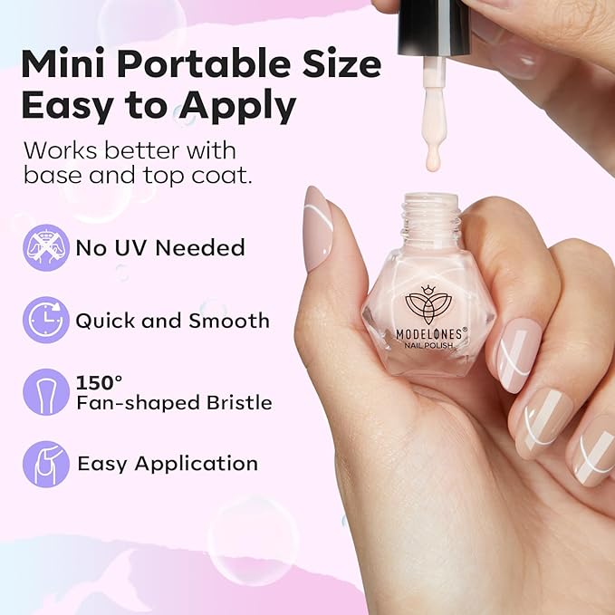 Modelones Nail Polish, 6 Colors 2025 Spring Summer Baby Blue Purple Nail Polish Set Shimmer Glitter Sliver Fast Drying Mini Nail Lacquer Kit Finger Manicure DIY Nail Art Home Salon Gift for Women Girl