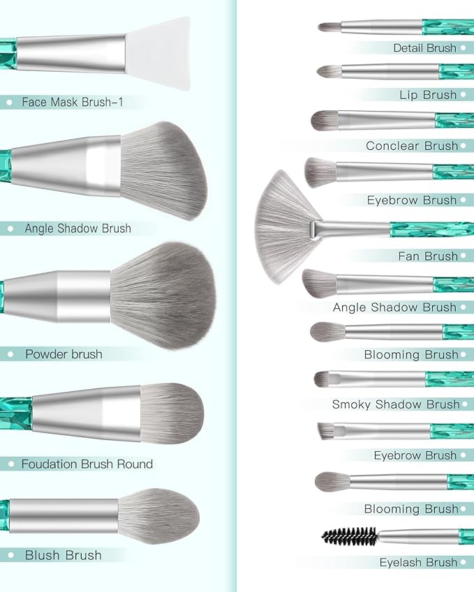 Makeup Brushes Set - BESTOPE PRO 16 Pcs Crystal handle Makeup Brush Set with 1 Silicone Face Mask Brush &15 Makeup Brushes Premium Synthetic Foundation Powder Shadows Makeup Brushes Kit