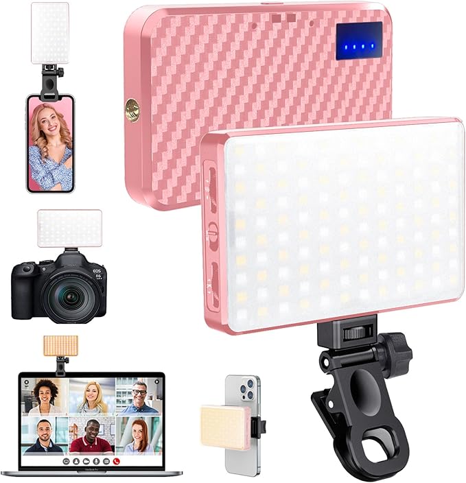 MACTREM 168 LED Selfie Light for iPhone, iPhone Light,Portable Phone Light, 3000Mah Rechargeable Video Light, Adjusted 3 Light Modes, for iPhone, Camera, Laptop, iPad, Video Conference, TikTok(Pink)
