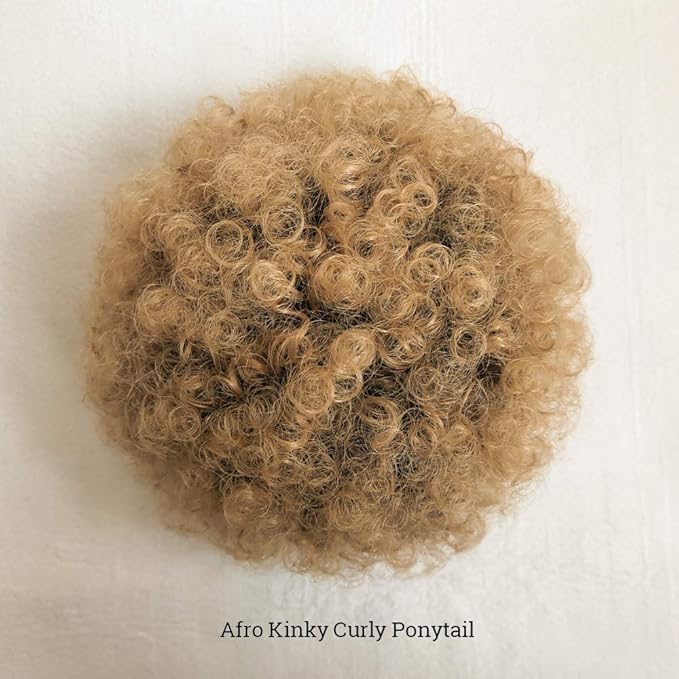 Ombre Brown Afro Puff Drawstring Ponytail Kinky Curly Pony Tail Hair Extensions Synthetic Short Bun Hairpieces for Black Women(1B/27#)
