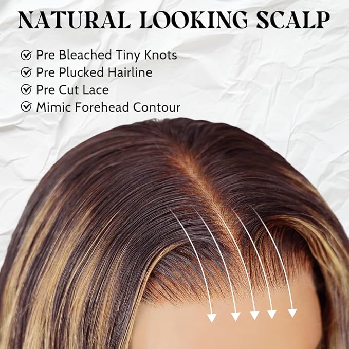 Ombre Lace Front Wig Human Hair 220% Density 4/27 Highlight Wig Human Hair Pre Everything 7x5 Highlight Body Wave Wigs Balayage Glueless Wig Blonde Highlight Wig For Women Brown And Blonde Wigs 22 In
