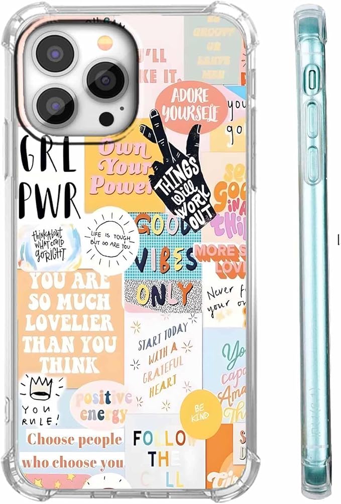 Case for iPhone 15 Pro Max with Beige Design,Cute Inspirational Positive Quotes Collage Pattern,Trendy Soft TPU Bumper Phone Cover(15pm,Yellow)