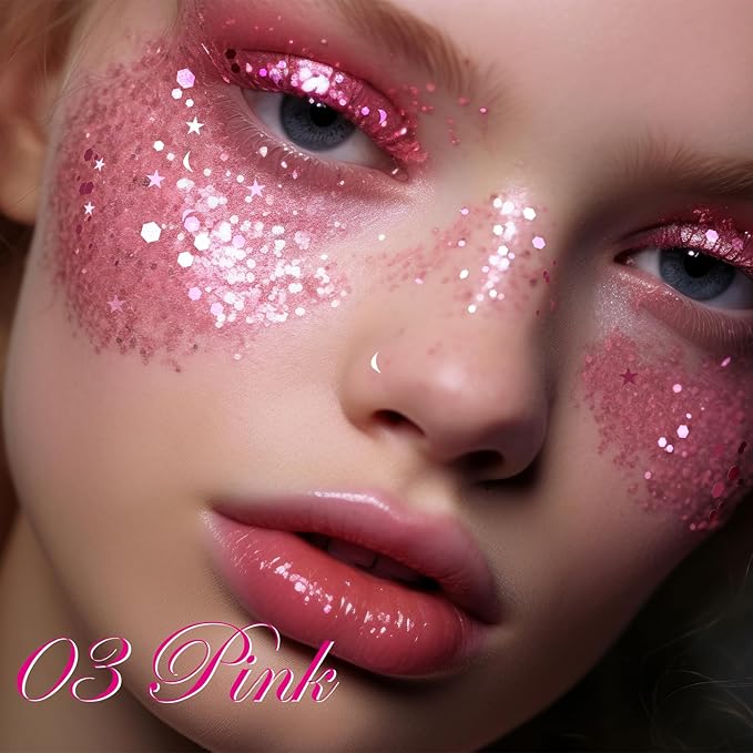 DAGEDA Pink Body Glitter, 100ml Chunky Glitter Rave Accessories for Festival, Face Glitter for Mermaid Makeup, Holographic Hair Glitter for Rave Party Large Capacity Glitter with Tools