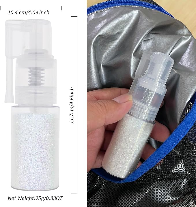 MEICOLY White Hair and Body Glitter Spray,Shinny Sparkle Glitter Spray for Clothes,Loose Shimmer Hairspray for Festival Rave Makeup/Stage Performance,Lightweight,25g/0.88OZ