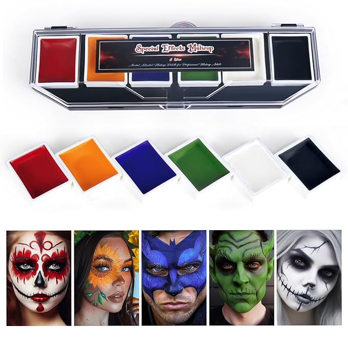 6 Colors Alcohol Activated SFX Makeup Paint Palette, Professional Waterproof Sweatproof Face and Body Paint,Long Lasting Special Effect Makeup Use for Cosplay, Theatre, Film