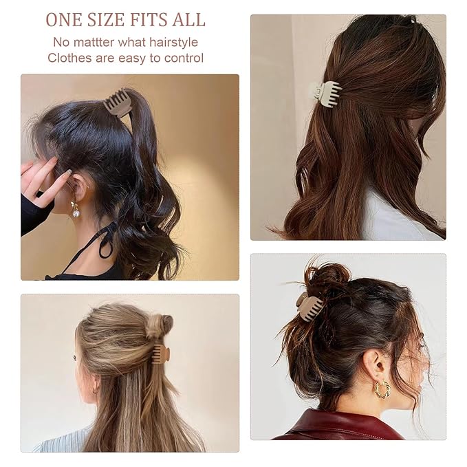 8PCS Claw Clips for Thin Hair Women, 1.6' Small Matte Medium Hair Claw Clips, Strong Hold Double Row Teeth Hair Clips, Cute Jaw Clamps (Warm Color)