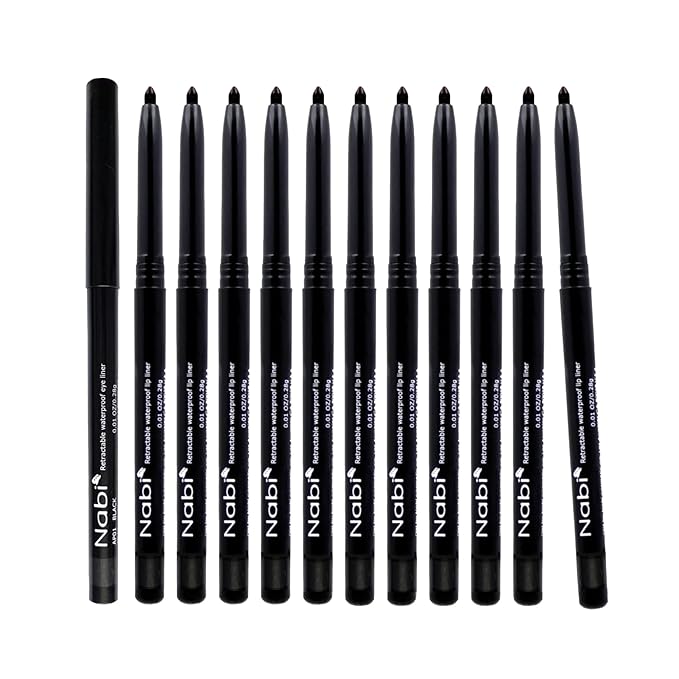 Nabi Retractable Waterproof Eyeliner Pencil – 12‑Pack Smudge‑Proof, Long‑Lasting & Hypoallergenic Professional Makeup Eyeliner for Sensitive Eyes