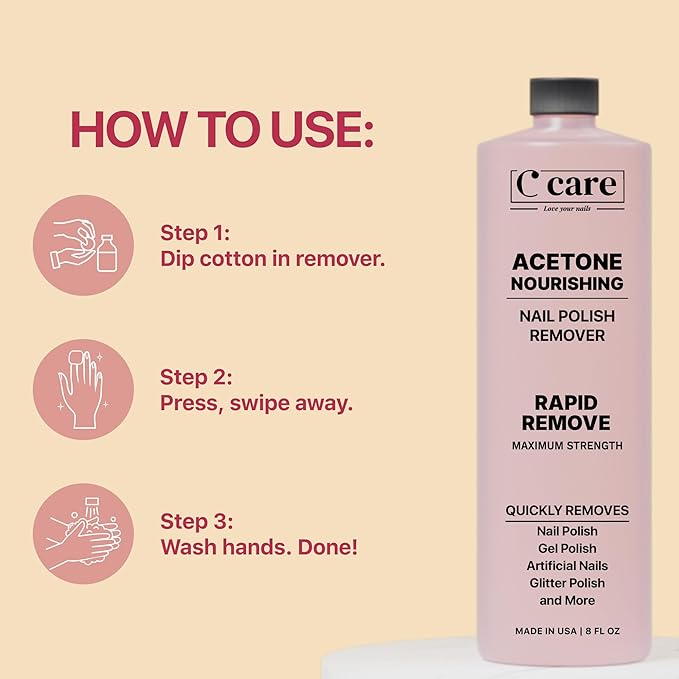 Nourishing Acetone Nail Polish Remover | Professional Quality | Rapidly Removes Natural, Natural, Gel, Acrylic, and Glitter Nails | 8 Fl oz