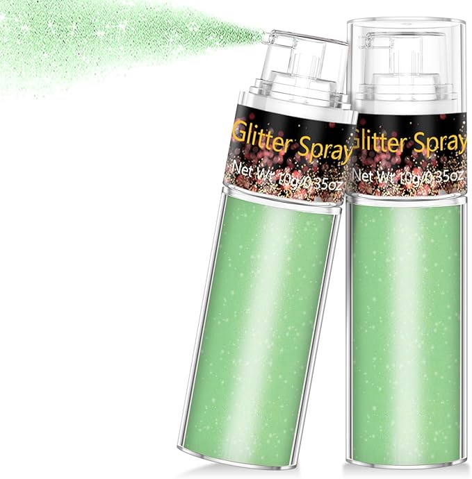 Hair and Body Glitter Spray, 1PC Green Glitter Hairspray Dry Powder Makeup for Clothes, Festival Rave Prom Loose Sparkle Powder,Holographic Ultra Fine Resin Glitters for Crafts,10g (Green)