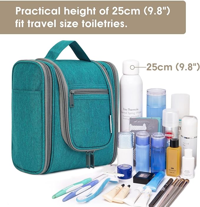 Narwey Small Hanging Travel Toiletry Bag Cosmetic Make up Organizer for Women and Men (Medium, Teal)