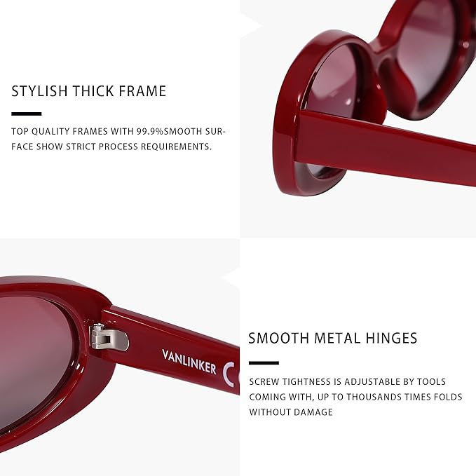 VANLINKER Polarized Retro Oval Sunglasses for Women and Men Small 90s Style VL9580