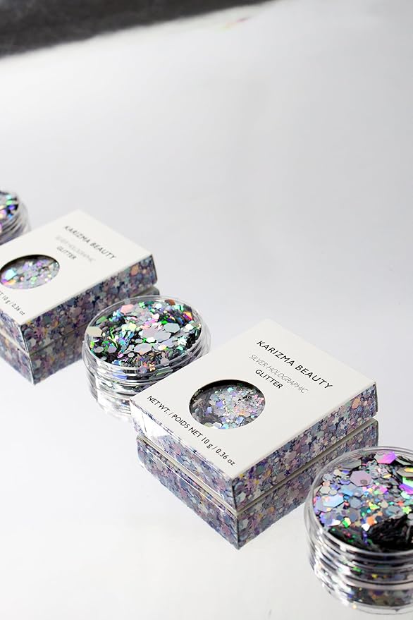 KARIZMA Holographic Silver Body Glitter - 10g Chunky Face, Hair, Eye & Body Glitter for Women - Rave & Festival Accessory