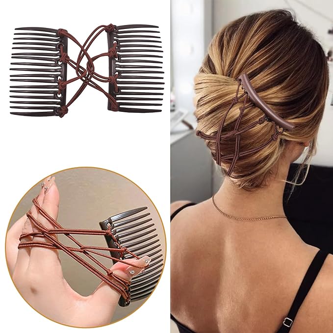 5 Pieces Stretchy Magic Comb Adjustable Elastic Clip for Women Girls No Crease Pins Vintage Bun Maker Hair Accessories for Curly Thick Wavy Ponytail