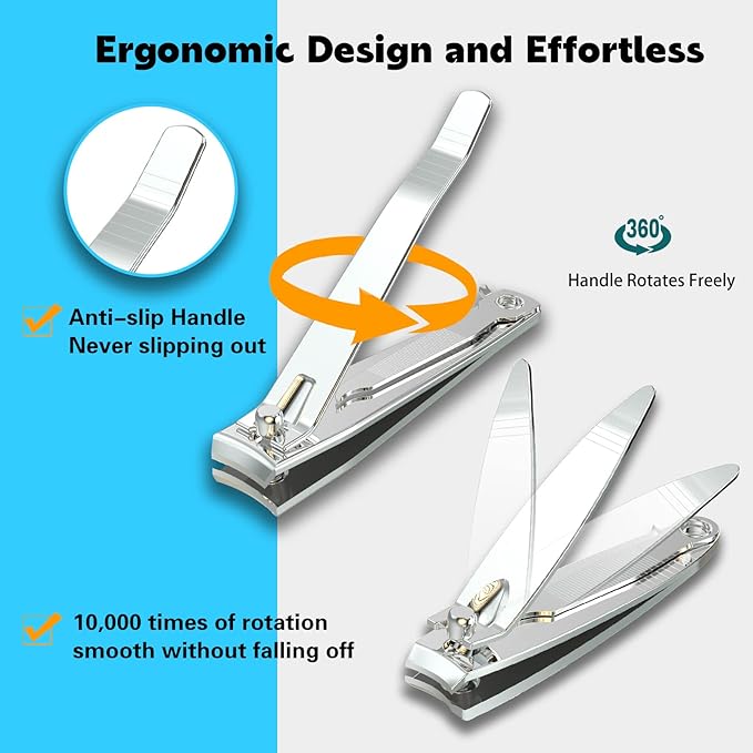 Nail Clipper Set,Premium Stainless Steel Fingernail and Toenail Clipper Cutters with Nail File, Sharp Effortless Nail Clippers Set for Men & Women(Silver)