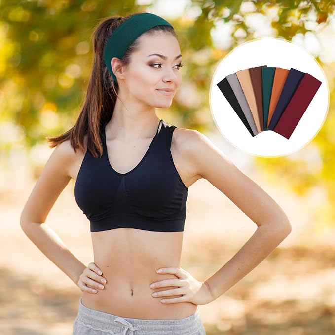 8 Pack Sport Headbands for Women, Elastic Soft Fabric Non-Slip Hair Bands Hair Warp for Daily Workout Yoga Running Sports, Combo 6