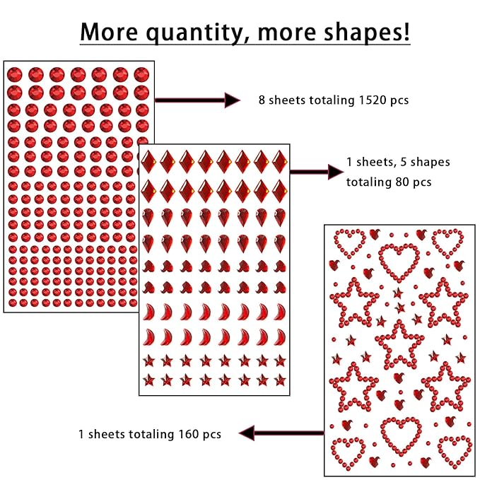 NIACONN 1760 Pcs Red Hair Jewels Face Gems Stick on, Self Adhesive Glitter Rhinestones Stickers for Women Body Eyes Nails Festival Halloween Makeup & Crafts