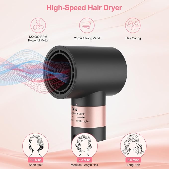 Nimmu Hair Dryer Brush with 120,000 RPM High-Speed Negative Ionic Blow Dryer Brush Fast Drying, Multi Hair Styler Curlers, Professional Hot Air Styler for Curling Volumizing Straightening Styling
