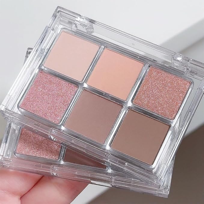 6 Colors Glitter Matte Eyeshadow Palette,Natural Nude Brown Rose Gold Coffee Sparkly Eye Shadow Makeup,Warm Pastel Eyeshadows Palette Long Lasting Waterproof Naturing-Looking Women Girls Eye Shadow 01